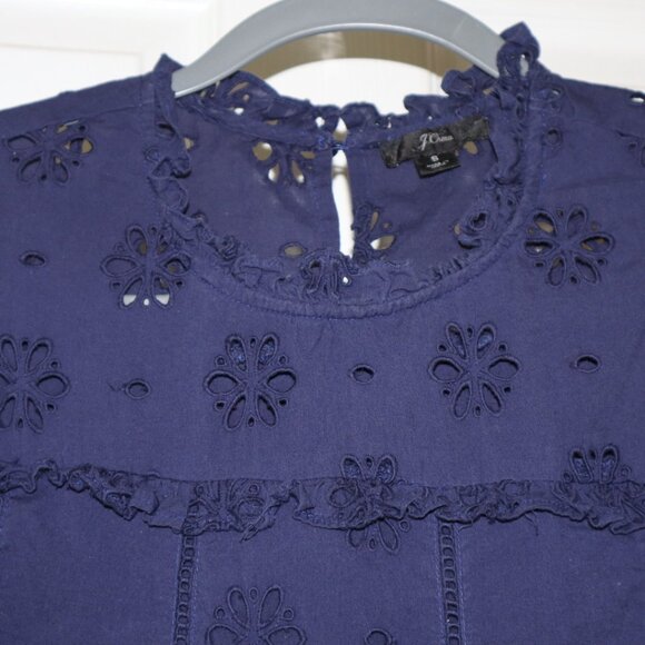 J. Crew | Navy Ruffle Trim Eyelet Top, Size S - Picture 3 of 13